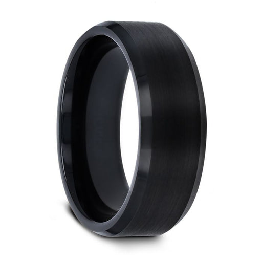 ELISE Black Tungsten Ring with Polished Beveled Edges and Brush Finished Center - 4mm - 10mm