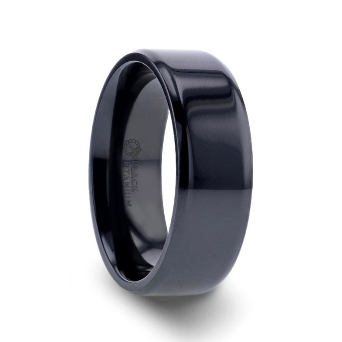 EXODUS Black Titanium Wedding Ring with Beveled Edges - 8mm