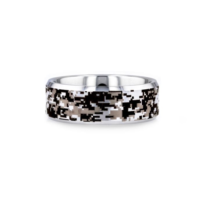 STEALTH Tungsten Carbide Wedding Ring with Engraved Digital Camouflage - 8mm