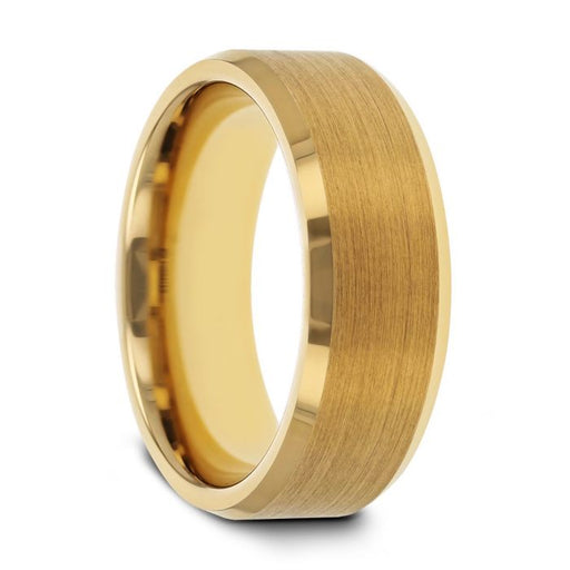 HONOR Gold-Plated Tungsten Beveled Polished Edges Flat Ring with Brushed Center - 6mm & 8mm