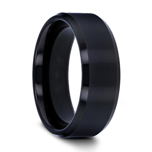 INFINITY Black Tungsten Ring with Beveled Edges - 4mm - 12mm