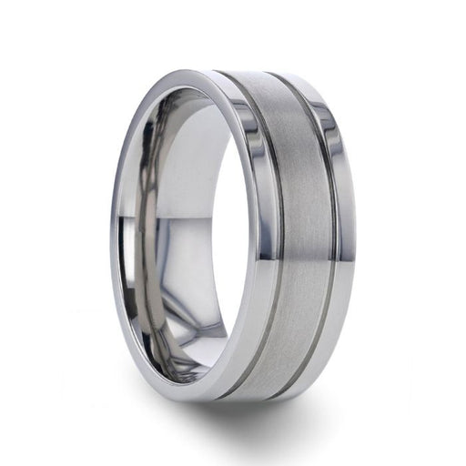 MAGNUM Flat Titanium Wedding Ring with Brushed Center and Polished Edges - 8 mm