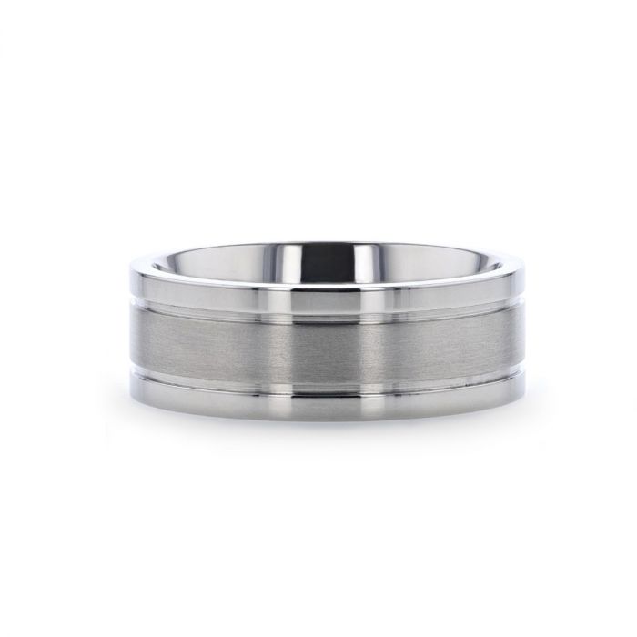 MAGNUM Flat Titanium Wedding Ring with Brushed Center and Polished Edges - 8 mm