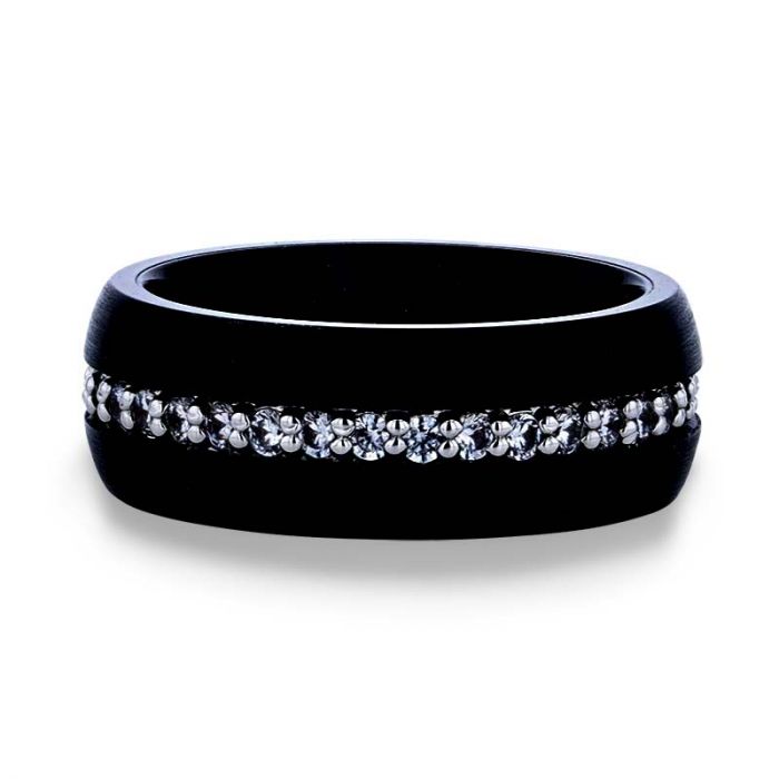 TSAR Black Tungsten Carbide Ring Domed Brushed Finish with a Natural White Diamond inlay - 8 mm