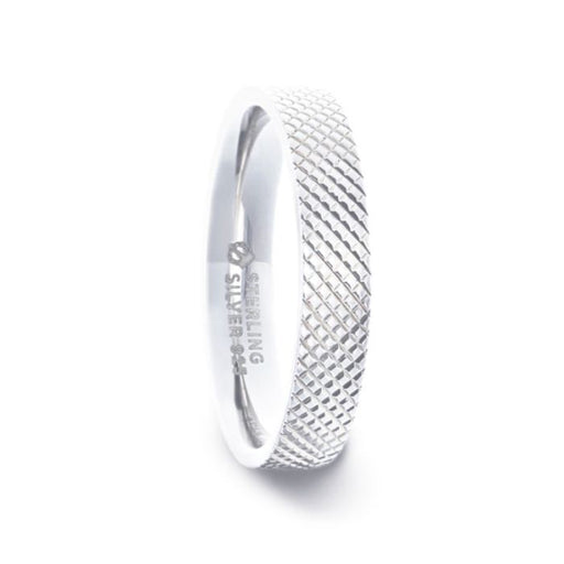 NOBILIA Silver Cross-Hatched Finish Flat Style Wedding Band - 4 mm