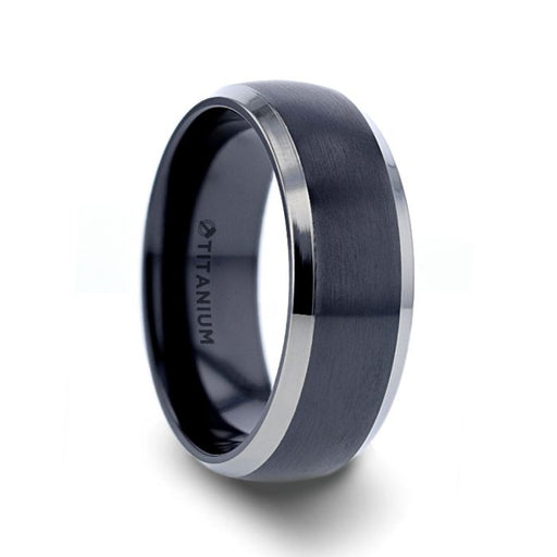 NOLAN Domed Black Titanium Wedding Band with Polished Beveled Edges - 8mm
