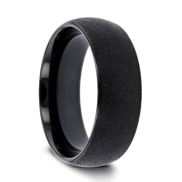 OBSIDIAN Domed Black Tungsten Carbide Ring with Sandblasted Crystalline Finish - 4mm - 8mm