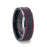 OLIS Wire Finish Centered Black Tungsten Men's Wedding Band With Double Red Stripe Polished Beveled Edges - 8 mm