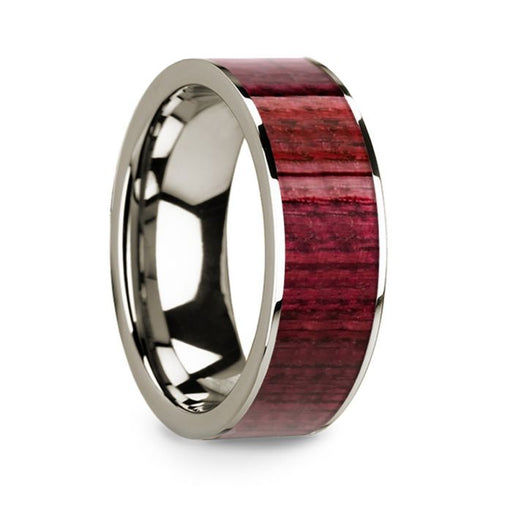 Purpleheart Inlaid 14k White Gold Men’s Wedding Band with Polished Finish - 8mm