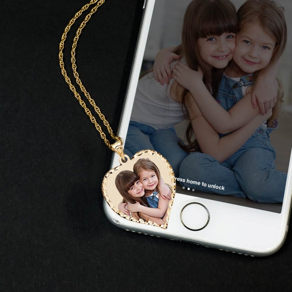 Heart Photo Pendant with Diamond Cut Edge w/ 18 Inch Chain Jewelry