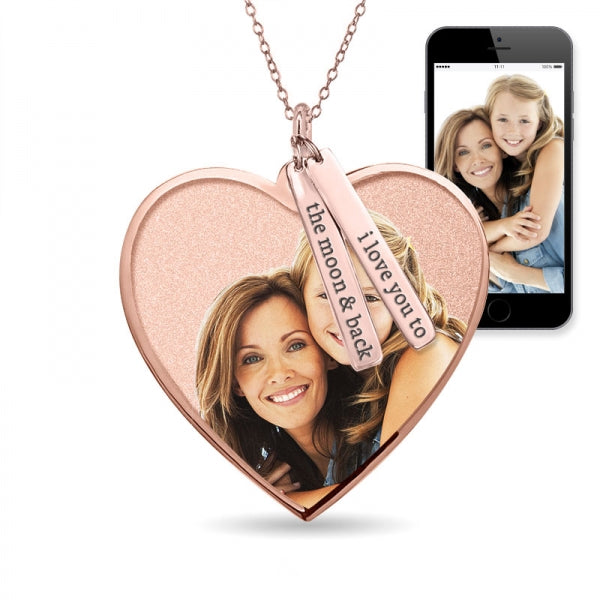 Photo Pendant Heart Necklace w/ Personalized Name Tags Jewelry