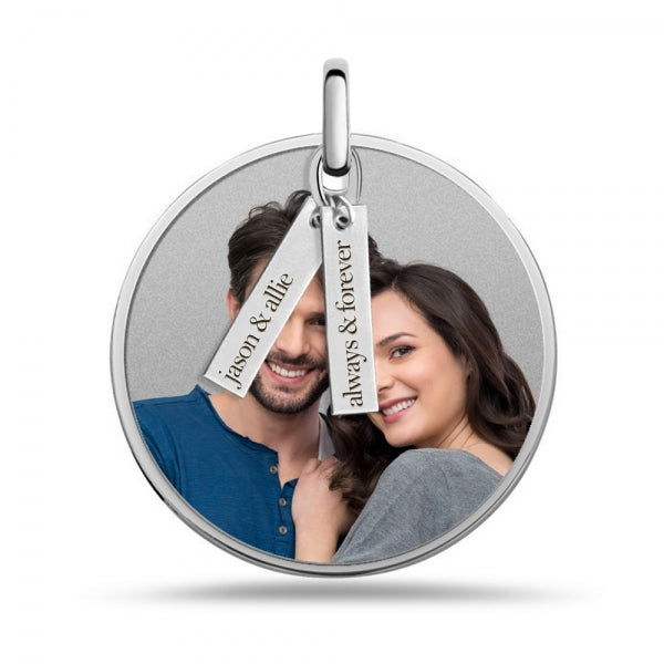 Round Photo Engraved Disc Pendant w/ Personalized Charms Jewelry