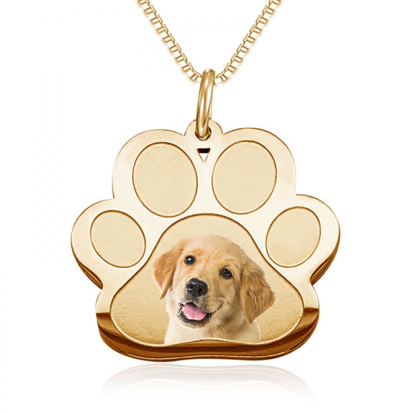 Stainless Steel Photo Engraved Paw Print Pendant with Chain Jewelry