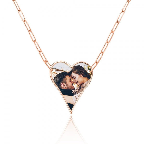 Photo Engraved Heart Necklace w/ 18" Chain Included Jewelry