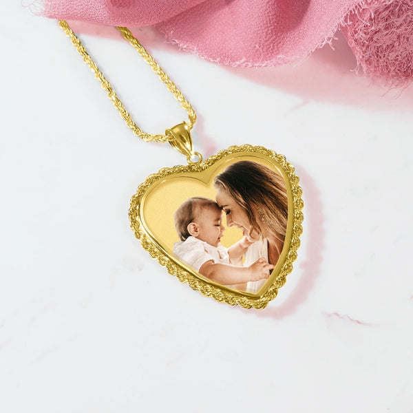 Large Heart w/ Rope Frame Photo Pendant Jewelry