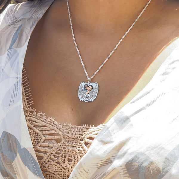 Custom Photo Engraved Angel Wing Charm or Pendant Jewelry