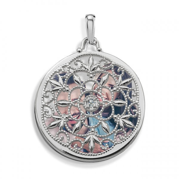 Photo Engraved Ornate Round Swivel Locket Jewelry