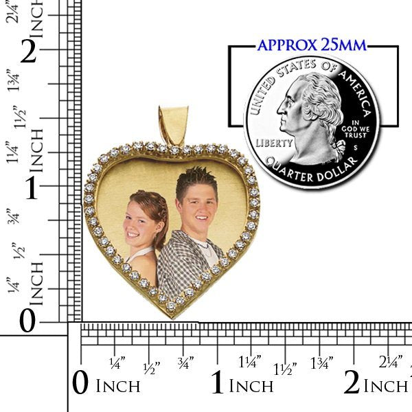 14K Gold Large Diamond Heart Photo Pendant Jewelry