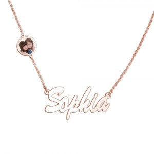 Personalized Name Necklace with Round Photo Charm Jewelry