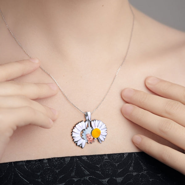 Exclusive Enameled Daisy Photo Necklace & Chain Jewelry