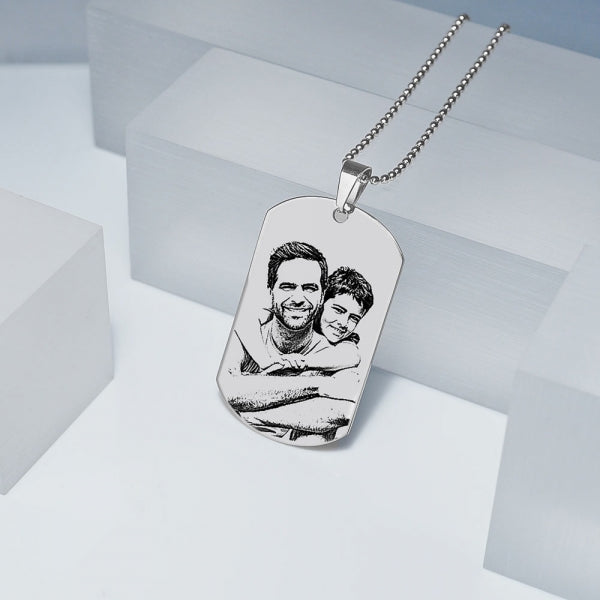 Stainless Steel Dog Tag Photo Pendant with Chain Jewelry