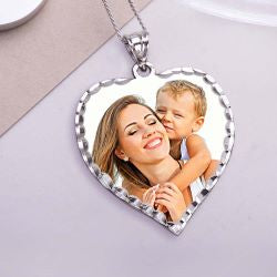 Medium Heart w/ Diamond Cut Edge Photo Pendant Jewelry