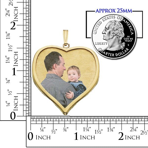 14K Large Heart w/ Bezel Frame Photo Pendant Jewelry