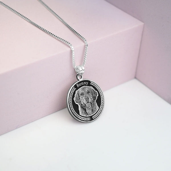 Antiqued Memoriam Laser Etched Photo Pendant Jewelry