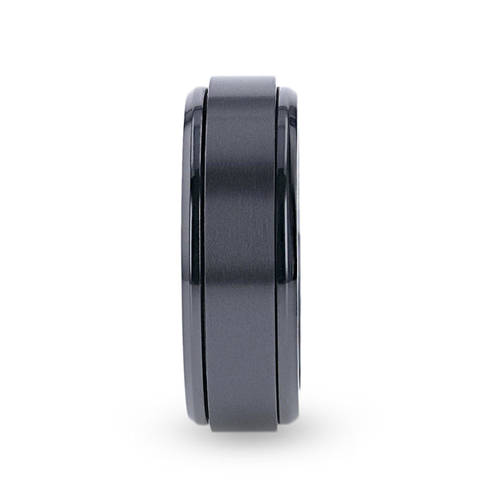 PHANTOM Black Titanium Brushed Center Spinner Men's Wedding Ring With Spinning Polished Base - 8mm
