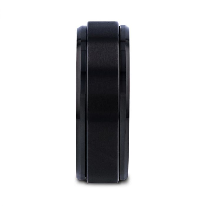 REVOLVE Black Tungsten Brushed Finish Spinner Ring Polished Base Spinning Wedding Band - 6mm & 8mm
