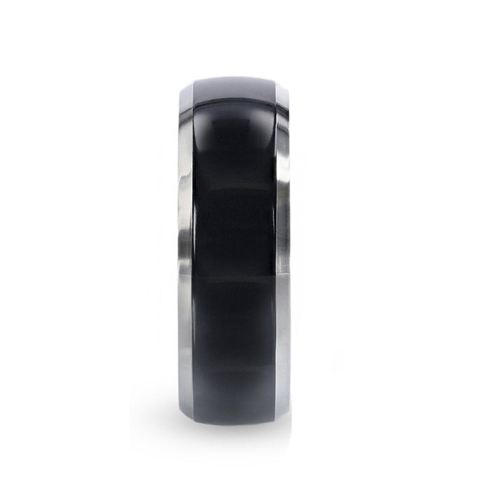 SALEEN Domed Polished Finish Black Titanium Men's Wedding Ring With Beveled Polished Edges - 8mm
