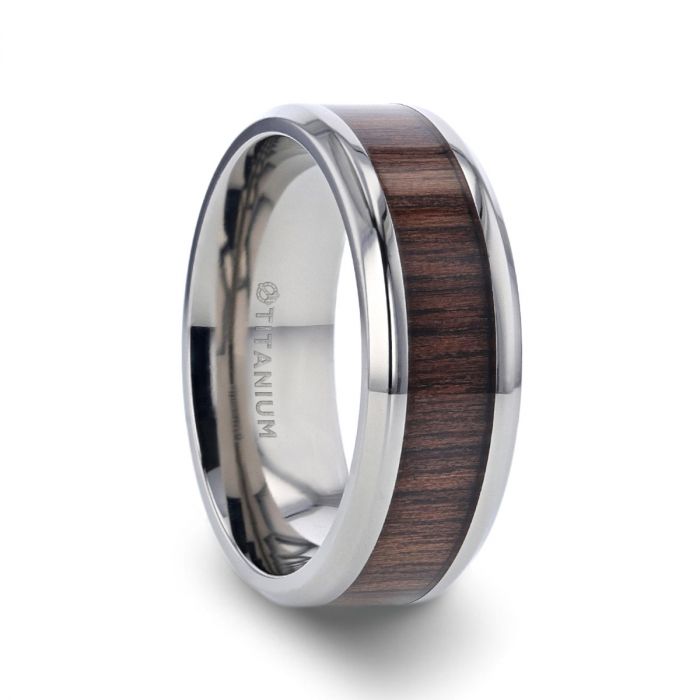 SCOTIA Beveled Titanium Ring with Black Walnut Wood Inlay - 8mm