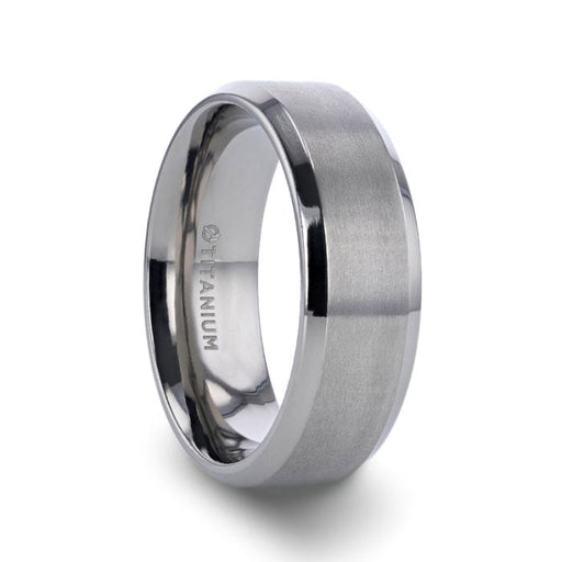 SHIRE Titanium Brushed Center Men’s Flat Wedding Ring with Polished Beveled Edges - 6mm & 8mm