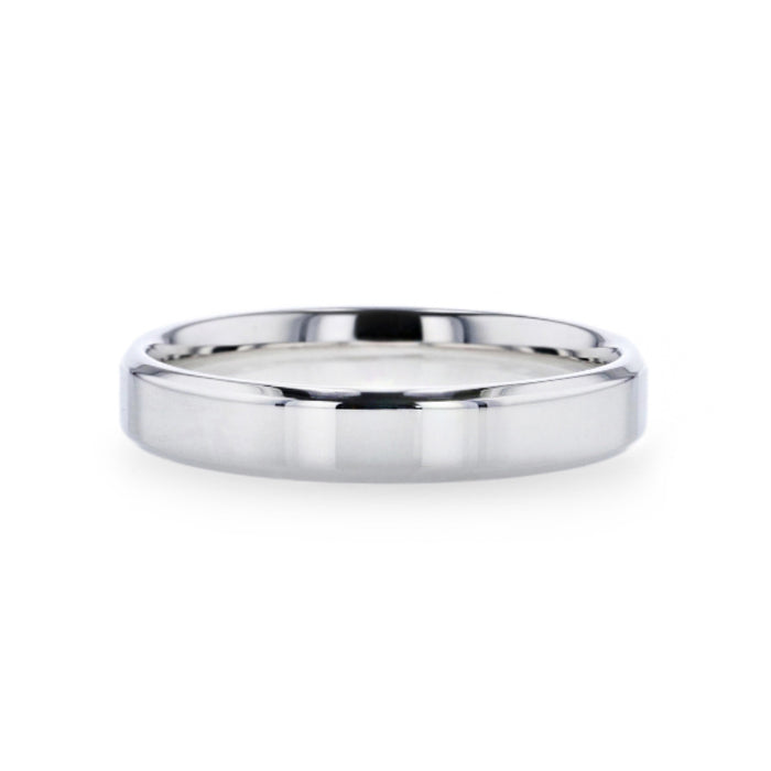 LUCY Silver Polished Finish Flat Center Women's Wedding Band With Beveled Edges - 4 mm