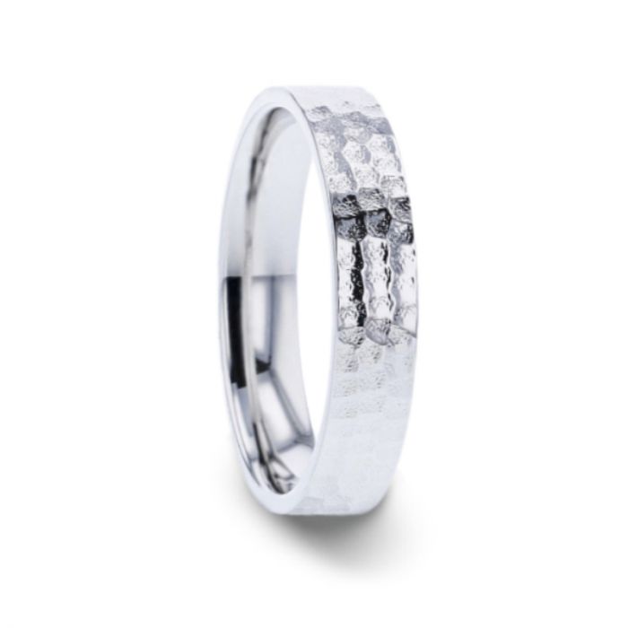 SYLVIANIA Silver Hammered Finish Flat Style Women's Wedding Band - 4 mm