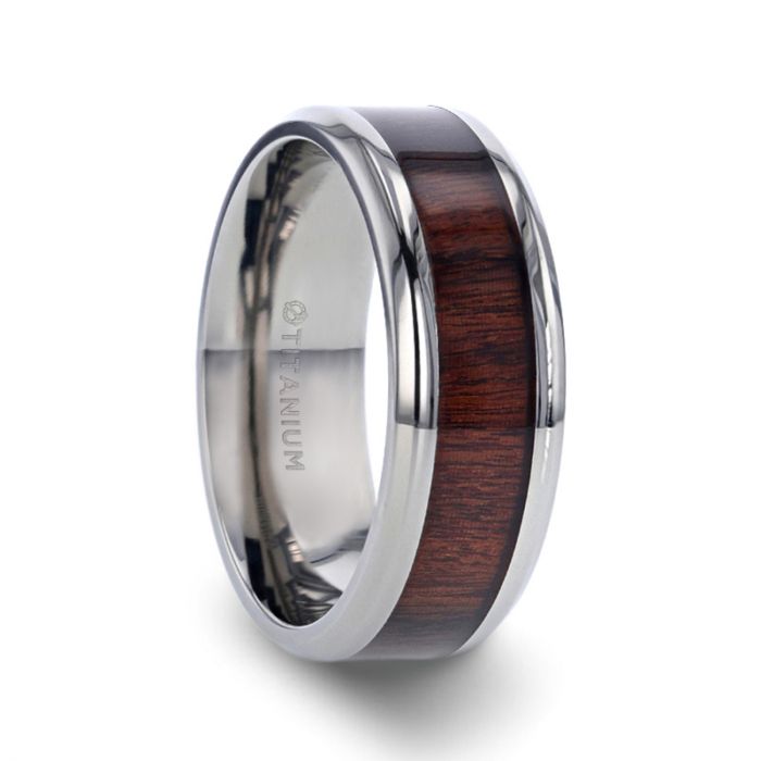 TALI Beveled Titanium Ring with Rosewood Inlay - 8mm