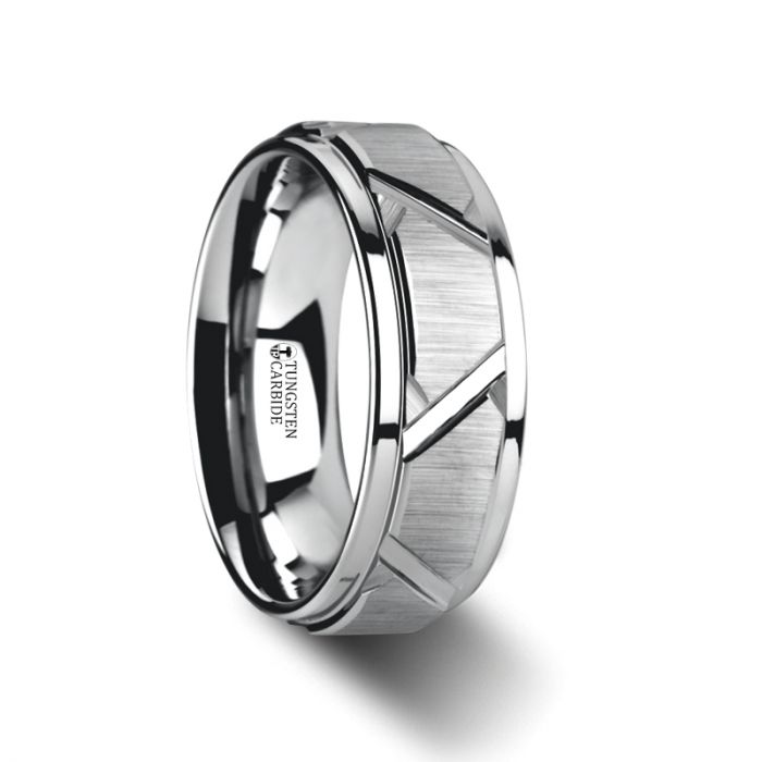 VESTIGE Tungsten Ring with Triangle Angle Grooves and Raised Center - 8mm