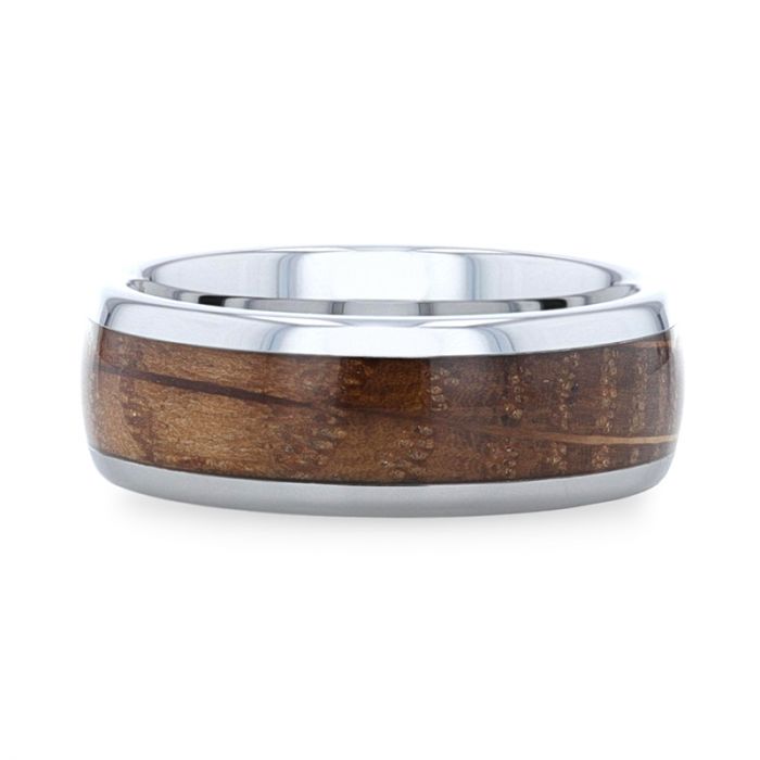 FORMENT Whiskey Barrel Inlaid Tungsten Men's Wedding Band With Domed Polished Edges Made From Genuine Whiskey Barrels Used By Jack Daniel's Distillery - 8mm