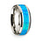 14k White Gold Polished Beveled Edges Wedding Ring with Blue Opal Inlay - 8 mm